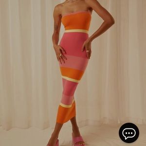Peppermayo Exclusive — Back on Top Knit Midi Dress — Sherbet Stripe